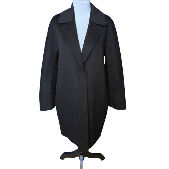 Whistles Black Wool Blend Long Coat Notch Lapel Minimalist Winter Small NWT - Picture 2 of 9